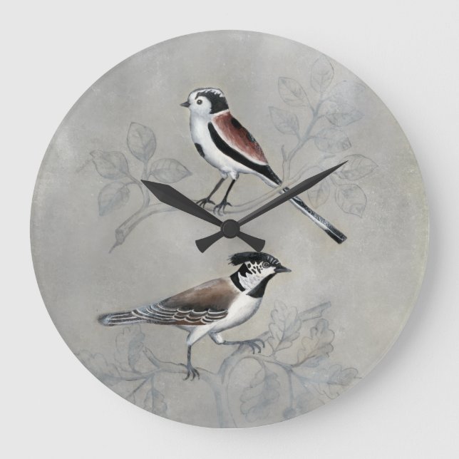 Grande Horloge Ronde Aviaire argenté | Une paire (Recto)