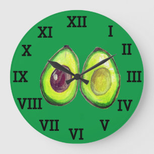 Grande Horloge Ronde Avocado Cuisine Végétal Sain Aquarelle Alimentatio