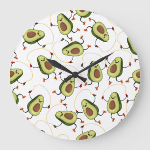 Grande Horloge Ronde Avocado Fitness : Motif Vintage mignon