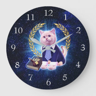 Grande Horloge Ronde Avocat de chat dans l'espace