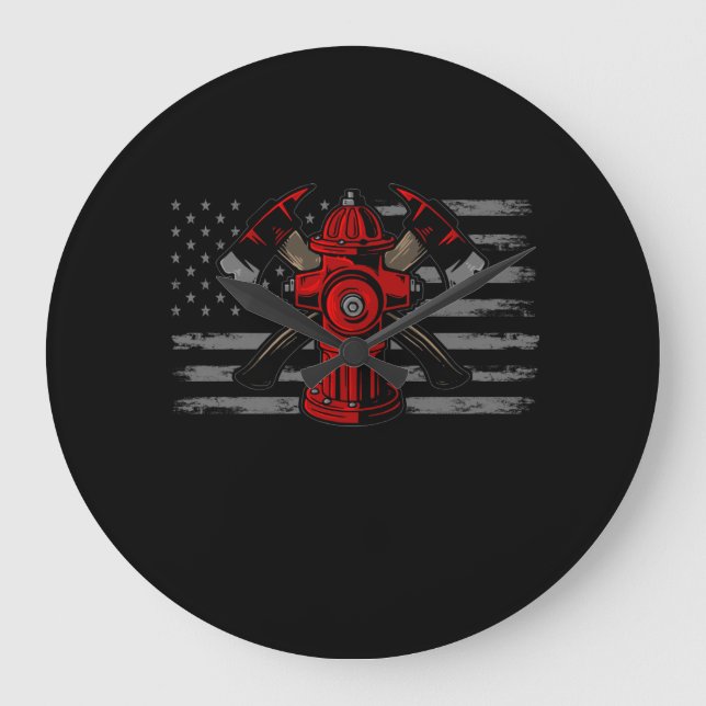 Grande Horloge Ronde Ax du drapeau américain pompier (Recto)