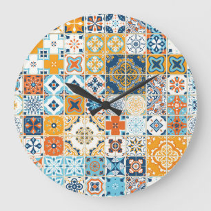 Grande Horloge Ronde Azulejo Tuiles portugais : Multicolor Vintage