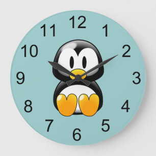 Grande Horloge Ronde Baby Penguin Animal Wall Clock