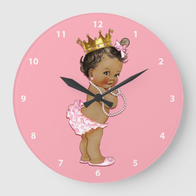 Grande Horloge Ronde Baby Princess et perles ethniques rose (Recto)