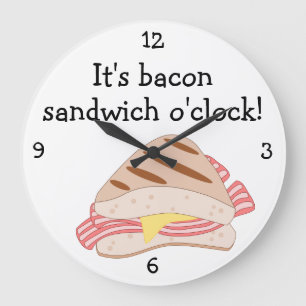 Grande Horloge Ronde Bacon Butty O'Clock amusant graphique alimentaire