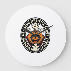 Grande Horloge Ronde Badge de citrouille de vampire faisant pousser mes