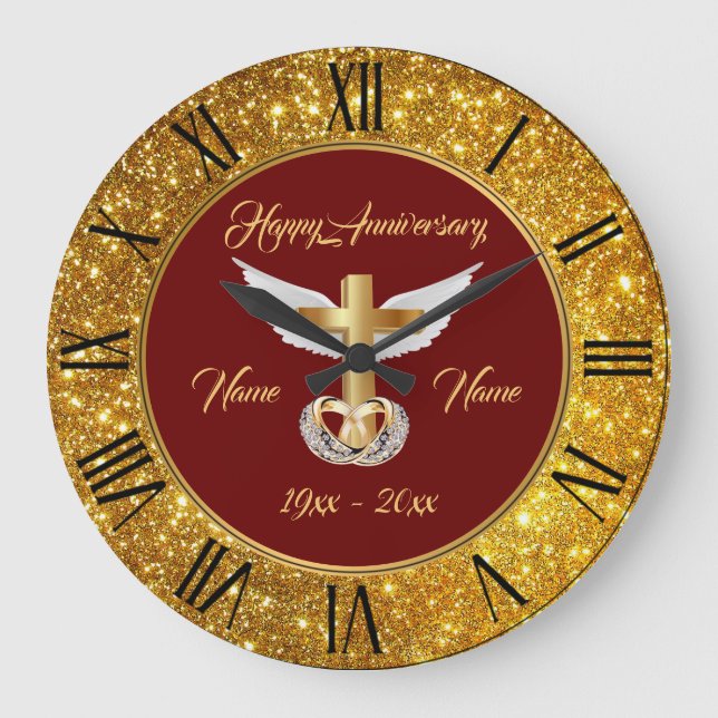 Grande Horloge Ronde Bagues de mariage personnaliser croix d'or anniver (Recto)
