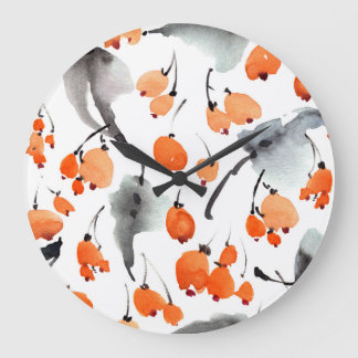 Grande Horloge Ronde Baies, aquarelle feuille, illustration d'encre, co