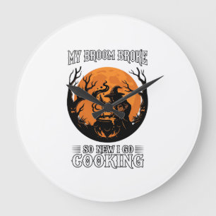 Grande Horloge Ronde Balai Brisé Cuisine Sorcière Chaudron Pleine Lune