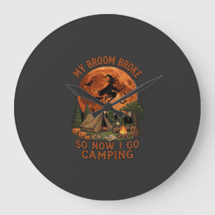 Grande Horloge Ronde Balai Casse Halloween Sorcière Camping Tente Feu d