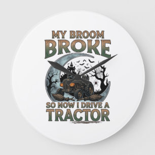 Grande Horloge Ronde Balai Tracteur Cassé Citrouille Maison Hantée Lune