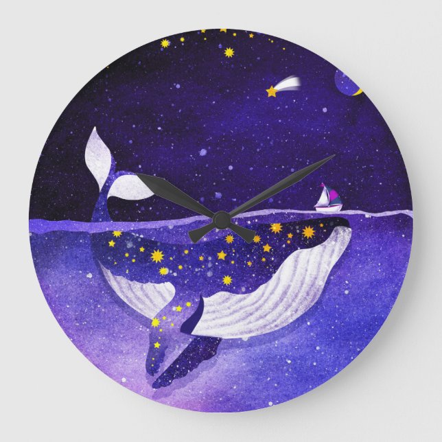 Grande Horloge Ronde Baleine magique : Nuit Océanique Noire (Recto)