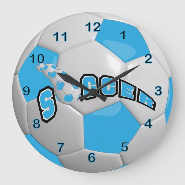 Grande Horloge Ronde Balle de foot | Bleu bébé (Recto)