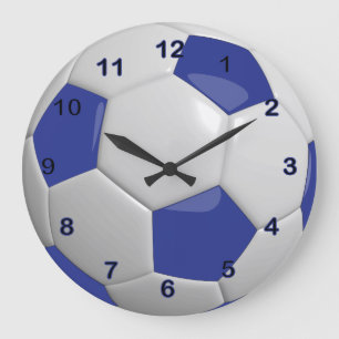 Grande Horloge Ronde Balle de Football Bleu foncé