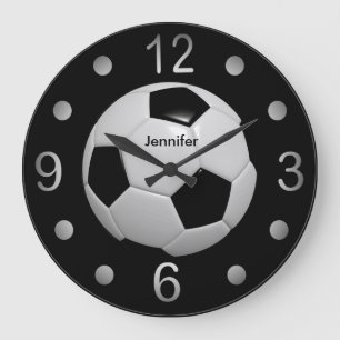 Grande Horloge Ronde Balle de football noir et blanc