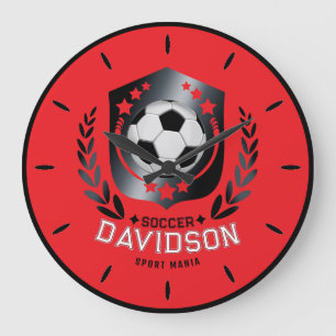 Grande Horloge Ronde Balle de football rouge et noir pour hommes et gar