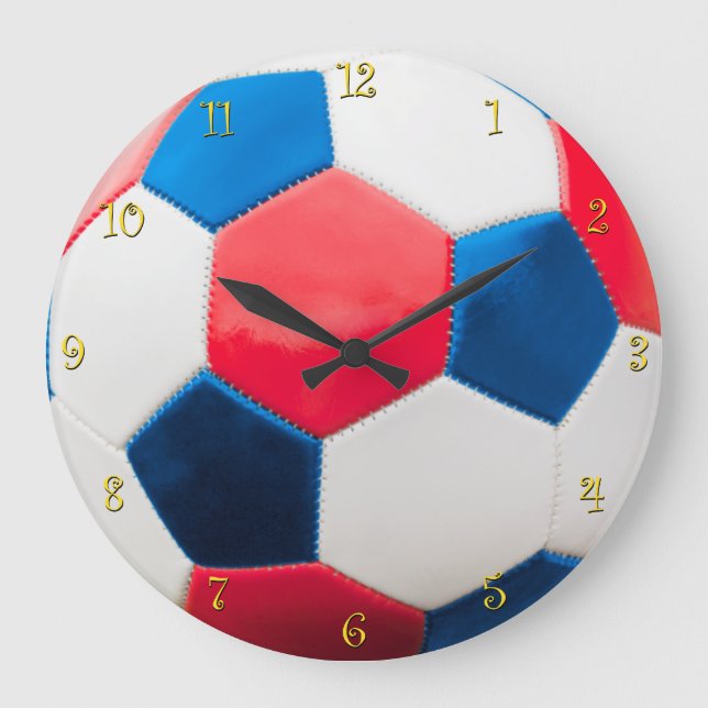 Grande Horloge Ronde Balle rouge blanc et bleu soccer (Recto)