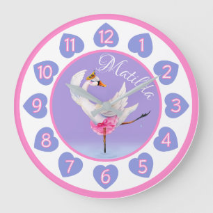 Grande Horloge Ronde Ballerine de cygne sur le pourpre fantaisie