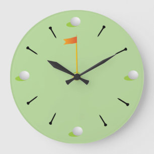 Grande Horloge Ronde Balles de golf et drapeau sur fond vert clair