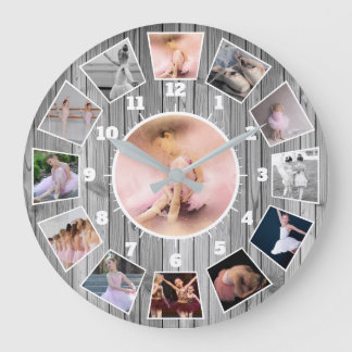 Grande Horloge Ronde Ballet élégant Gris et blanc Collage photo
