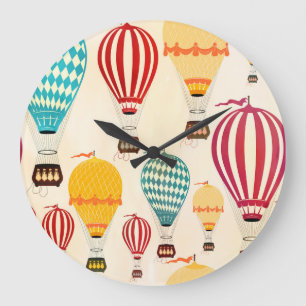 Grande Horloge Ronde Ballon à air : conception motif ludique.