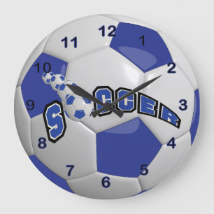 Grande Horloge Ronde Ballon de foot bleu foncé