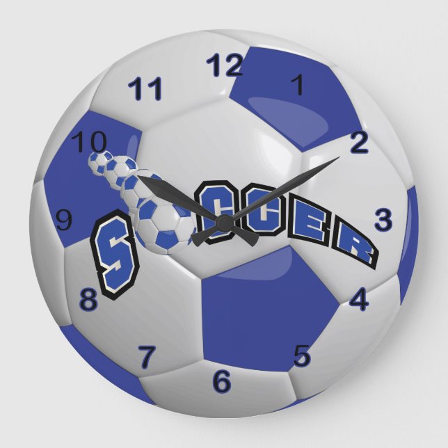 Grande Horloge Ronde Ballon de foot | bleu foncé (Recto)