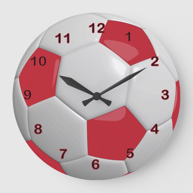Grande Horloge Ronde Ballon de foot| Rouge foncé (Recto)