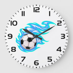 Grande Horloge Ronde Ballon de football flamme bleu électrique Sports