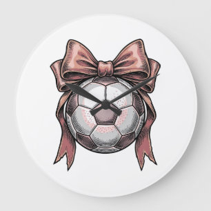 Grande Horloge Ronde Ballon de football vintage à ruban rose