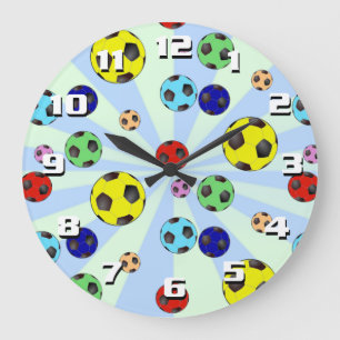 Grande Horloge Ronde Ballons de football colorés avec grands nombres fa