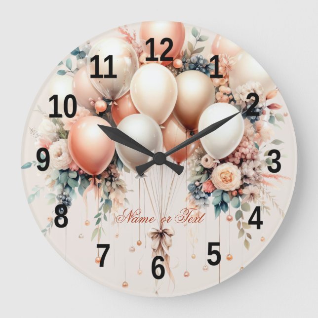 Grande Horloge Ronde Ballons floraux de Pêche blanche colorée Élégante  (Recto)