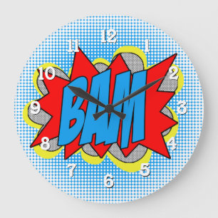 Grande Horloge Ronde BAM ! dans le style Pop Art de la bande dessinée v