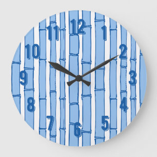 Grande Horloge Ronde Bambooey Rayure de Bambou en Porcelaine Bleue