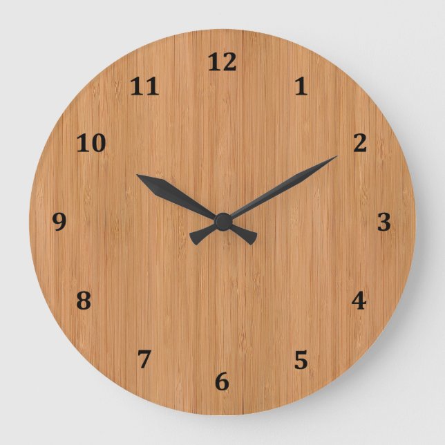 Grande Horloge Ronde Bambou naturel apparence du grain de bois (Recto)