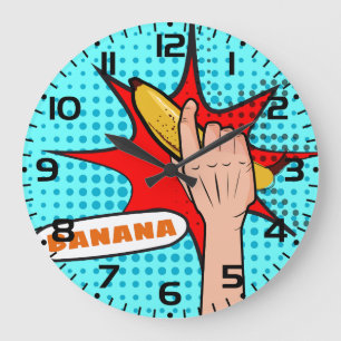 Grande Horloge Ronde Banane dans le style rétro Pop Art de la bande des