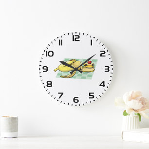 Grande Horloge Ronde Banane et Pancakes Petit déjeuner Plat