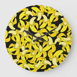 Grande Horloge Ronde Bananes jaunes vintages : Arrière - plan noir