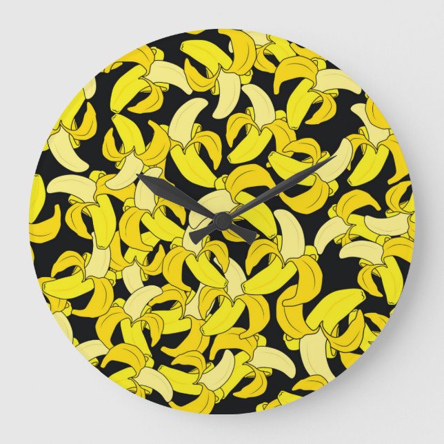 Grande Horloge Ronde Bananes jaunes vintages : Arrière - plan noir (Recto)