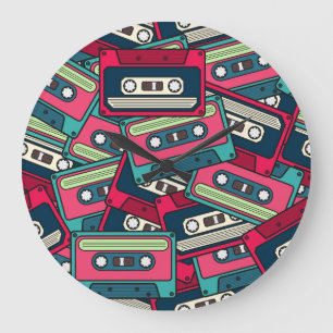Grande Horloge Ronde Bande de cassette : Motif irrégulier coloré.