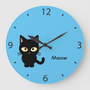 Grande Horloge Ronde Bande dessinée mignonne de meow de chat noir