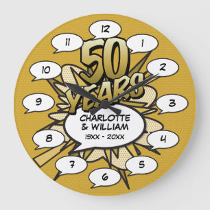 Grande Horloge Ronde Bande dessinée Pop Art 50e Anniversaire d'or