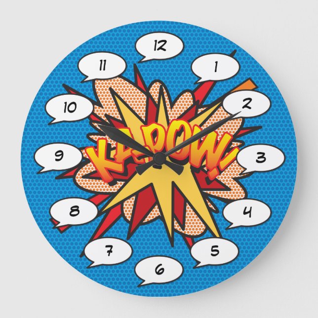 Grande Horloge Ronde Bande dessinée Pop Art KA-POW (Recto)