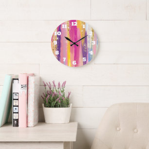 Grande Horloge Ronde Bandes arc-en-ciel colorées avec Parties scintilla