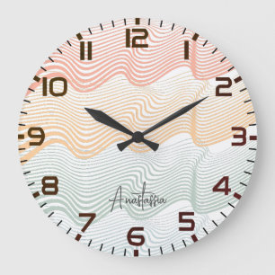 Grande Horloge Ronde Bandes de couleur ondulée avec votre NOM   élégant