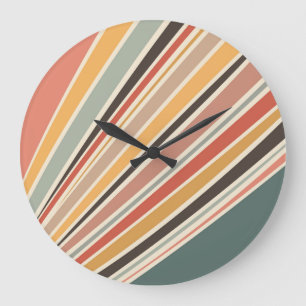 Grande Horloge Ronde bandes de style rétro en diagonale Abstrait