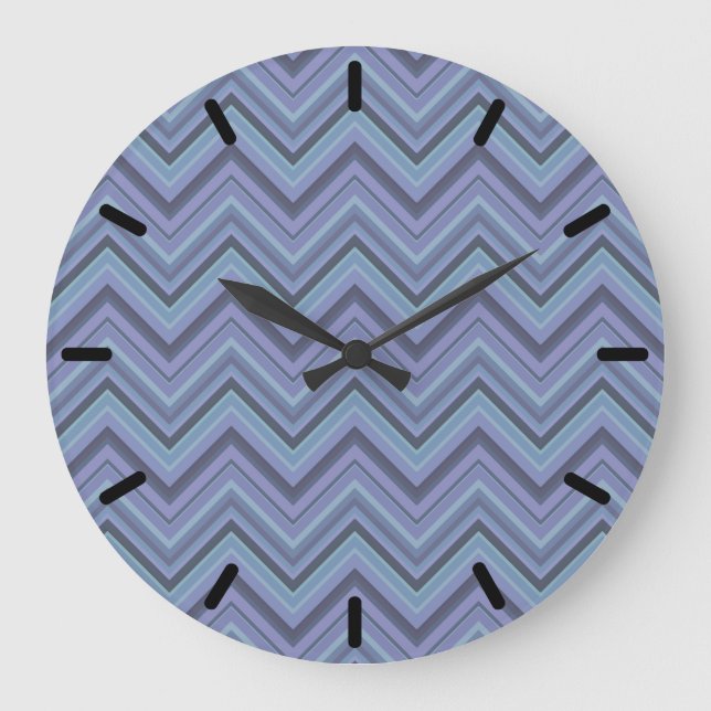 Grande Horloge Ronde Bandes de zigzag gris bleu (Recto)