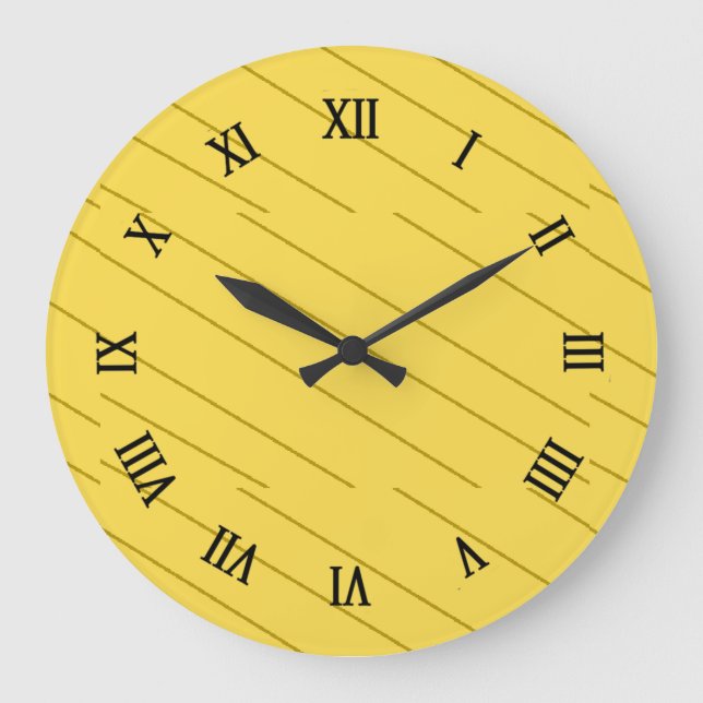 Grande Horloge Ronde Bandes diagonales brunes sur moutarde jaune (Recto)