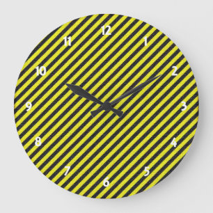 Grande Horloge Ronde Bandes diagonales minces en noir et jaune