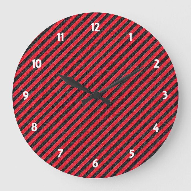 Grande Horloge Ronde Bandes diagonales noires et rouges minces (Recto)